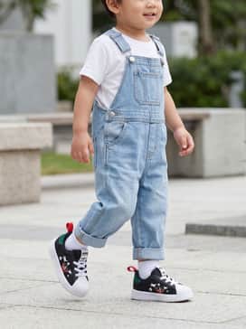 Adidas Disney Adifom Superstar 360 Shoes – Light wash denim overalls worn over a basic white cotton t-shirt to keep the focus on the vibrant character graphics.