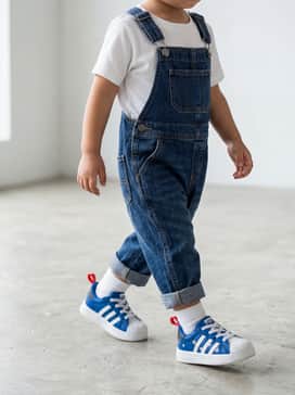 Adidas Disney Adifom Superstar 360 Shoes – Classic blue denim overalls worn over a crisp white cotton t-shirt for a durable and timeless playground look.