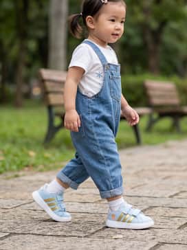 Adidas Disney Frozen Grand Court 30 Shoes Infants – A Frozen-themed graphic tee paired with soft denim overalls and little white ankle socks for a character-coordinated park look.