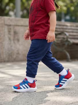 Adidas Marvel Lightorama Spiderman Shoes Infants – A matching Marvel Spider-Man graphic t-shirt and navy blue cotton jogger pants for a complete superhero-inspired playday look.