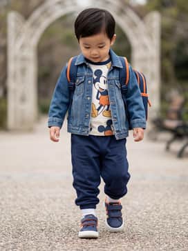 Adidas X Disney Mickey Mouse Grand Court Shoes Kids – A graphic Disney-themed t-shirt paired with navy blue joggers and white ankle socks for a perfectly coordinated playground look.