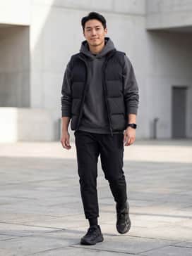Adistar 3 Sportswear Shoes – Pair with black tapered joggers, a grey oversized hoodie, and a matte black puffer vest for a sleek, monochromatic street look.