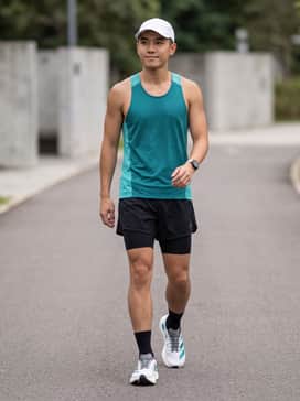 Adizero Evo Sl – Race Day Ready: Pair with black compression tights, a teal-accented moisture-wicking singlet, and a white aerodynamic running cap for a professional performance look.