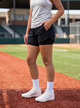 Black compression leggings and a moisture-wicking silver tank top with a pink athletic headband for intensive practice sessions.