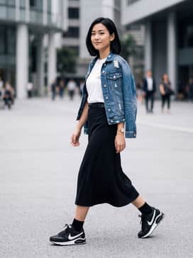 Pair with slim-fit black denim, a crisp white graphic tee, and a distressed blue denim jacket for a timeless urban aesthetic.