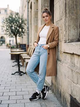 Combine with light-wash boyfriend jeans rolled at the hem, a tucked-in white rib-knit top, and a camel-toned overcoat for a high-low fashion mix.