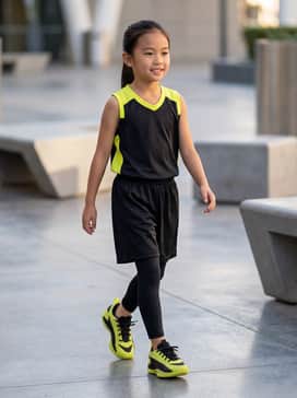 A full basketball kit including black mesh performance shorts and a coordinating neon-accented jersey for on-court dominance.