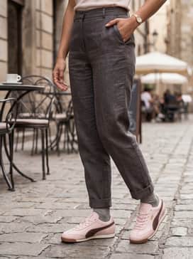 Arizona Wine Club Womens Sneakers – A floral print midi dress in earthy tones like terracotta and brown, layered with a light denim jacket to highlight the shoe's feminine blush tones.