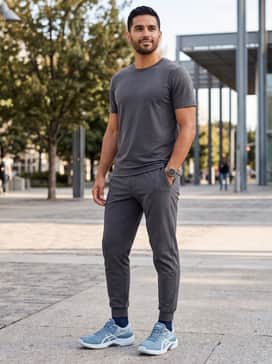 Beyond Ff – A relaxed casual ensemble with light-wash slim-fit denim jeans, a plain white premium crew-neck tee, and a matching blue denim jacket for a monochrome touch.