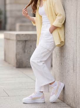 Cali Court Summer Feels – Wide-leg mint green cargo pants and a white ribbed tank top, layered with an open pastel yellow button-down shirt for a relaxed streetwear vibe.