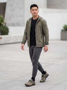 Cloud 5 Waterproof – Pair with charcoal grey slim-fit joggers, a black performance tee, and a lightweight olive windbreaker for a cohesive athleisure look.