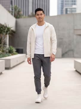 Pair these sneakers with tapered charcoal grey joggers, a fitted white technical t-shirt, and a lightweight cream windbreaker for a sophisticated, tonal workout-to-street look.