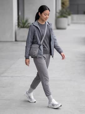 Monochromatic Athleisure: Pair with grey tapered joggers, a matching technical moisture-wicking t-shirt, and a lightweight slate windbreaker for a cohesive, sporty look.