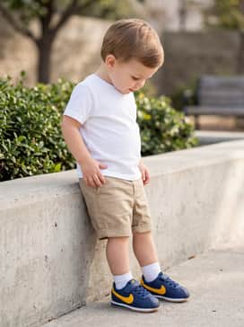 Style with khaki chino shorts and a simple white graphic t-shirt for a clean and breezy summer outfit.
