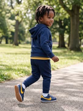 Cortez Easyon – Match with a navy tracksuit for a coordinated 'mini-athlete' aesthetic that is both functional and stylish.