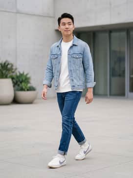 Pair with slim-fit indigo denim, a crisp white crewneck sweatshirt, and a light-wash denim jacket for a timeless, tonal look.