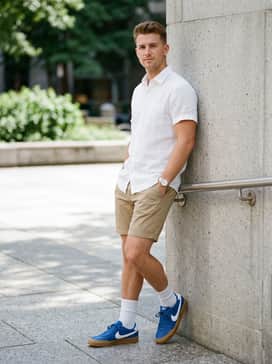 Combine with khaki chino shorts and a short-sleeve white linen button-down for a refined yet relaxed summer daytime outfit.