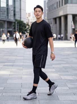 a pair of black mesh basketball shorts with white side-taping and a matching moisture-wicking jersey for a performance-ready court look