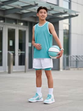 Curry 3z 25 Sde – A full performance kit featuring moisture-wicking white mesh basketball shorts, a teal matching jersey, and high-performance white crew socks pulled mid-calf.