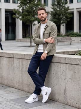 Downshifter 14 – Elevated streetwear: Combine with slim-fit navy chinos cuffed at the ankle, a premium white crewneck sweatshirt, and a light olive utility jacket for a refined yet sporty vibe.