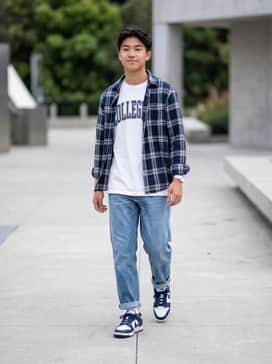 Combine these sneakers with relaxed-fit, light-wash denim jeans and an oversized white graphic tee, layered with a navy blue unbuttoned flannel for a classic 90s streetwear look.