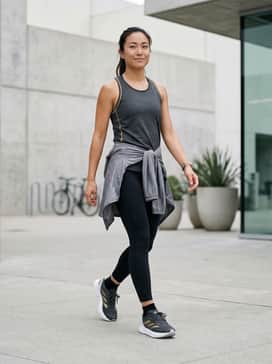 Performance Running Look: Pair these sneakers with high-compression black leggings and a gold-detailed moisture-wicking tank top for a coordinated gym aesthetic.