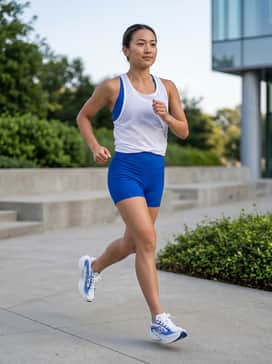 Ellipse V1 X Parker Valby – A coordinated athletic set featuring a royal blue moisture-wicking sports bra and matching high-waisted compression shorts for a streamlined training look.