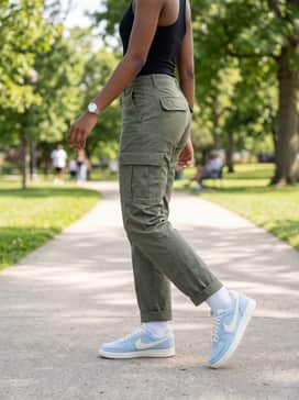 Field General Denim – Wear with olive green utility cargo pants and a black racerback bodysuit to provide a rugged backdrop that makes the textured denim pop.