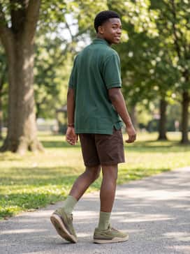 Flight Court – Wear with dark brown chino shorts and a forest green oversized polo shirt for a refined yet casual warm-weather streetwear outfit.