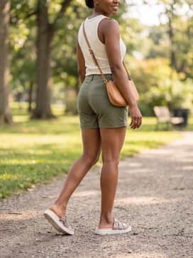 Flowt – Match with olive green chino shorts, a cream-colored ribbed tank top, and a tan leather crossbody bag for a practical yet stylish day of exploring.