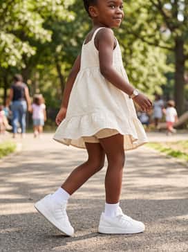 Forum Low Cl Shoes Kids – A floral print cotton sundress paired with white ruffle socks to add a sporty edge to a sweet outfit.