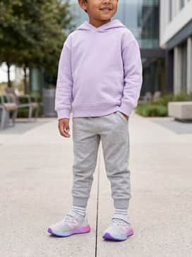 Fresh Foam Arishi V4 Bungee Lace With Top Strap – Match the shoe's grey tones with a pair of light grey joggers and a lavender hoodie to highlight the soft purple accents in the midsole.
