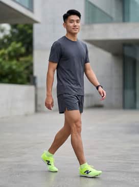 Fuelcell Flites – Professional track kit featuring a moisture-wicking compression jersey and matching split shorts in charcoal grey to let the neon shoes pop.