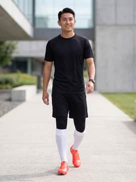 A professional match-day kit featuring a black moisture-wicking jersey, matching black performance shorts, and high-tension white soccer socks to make the neon cleats pop.