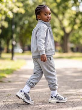 Gelnyc Preschool – A heather grey cotton tracksuit with ribbed cuffs to highlight the sneaker silhouette, perfect for maximum comfort during a busy day at preschool.