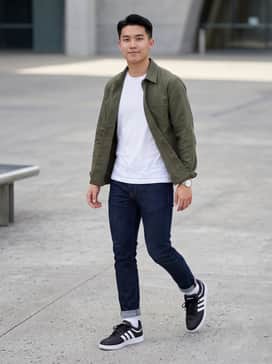 Hoops 40 Shoes – Pair with slim-fit dark indigo denim, a crisp white crew-neck t-shirt, and an unbuttoned olive chore coat for a sophisticated yet rugged street look.