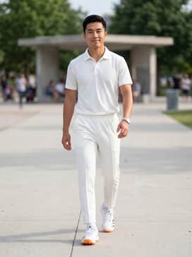 Howzat Spikeless Cricket Shoes – A full set of traditional white cricket trousers and a moisture-wicking polo shirt for a professional match-day aesthetic.