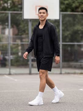 Ja 2 – A high-performance on-court look featuring black mesh basketball shorts, a matching black compression top, and white crew socks to make the sneakers pop.