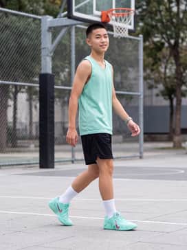 Ja 3 12 Time – A matching mint green performance jersey paired with black mesh basketball shorts and white mid-calf athletic socks.