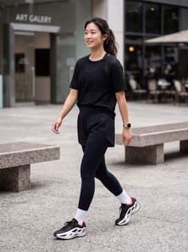 Performance Court Look: High-waisted black compression leggings paired with a varsity red sports bra and an oversized white open-knit jersey for breathability and style.