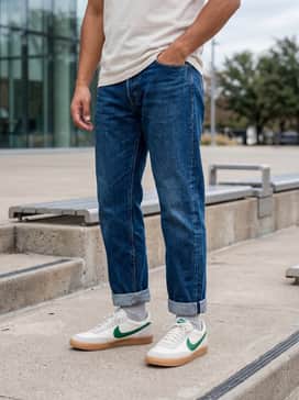 Combine with tapered indigo selvedge denim, a light grey marl crewneck sweatshirt, and an olive green field jacket for a rugged, classic casual vibe.