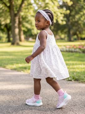 Lightorama Runner Shoes Infants – A white sundress featuring a subtle lavender print and a matching headband for a casual family brunch.