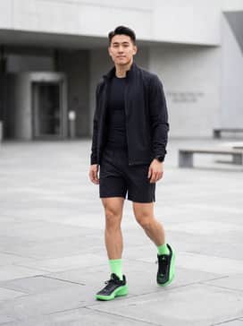 Luka 5 Venom – A performance-focused look featuring black moisture-wicking basketball shorts, a matching black compression shirt, and neon green crew socks for a cohesive court-ready aesthetic.