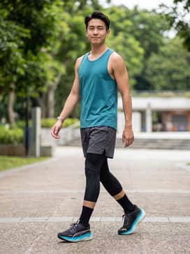 Pair with black moisture-wicking compression tights under charcoal grey running shorts and a teal technical singlet to highlight the midsole colors.