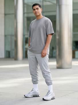 Megaride S2 M Shoes – A retro-futuristic ensemble with baggy light-wash denim jeans, a vintage graphic t-shirt, and a silver metallic puffer jacket to match the shoes' finish.