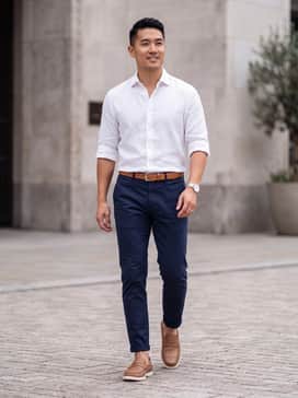 Mens American Classics Hampton Loafers – Pair with slim-fit navy chinos, a crisp white linen button-down shirt with rolled sleeves, and a matching tan leather belt for a timeless nautical-inspired look.