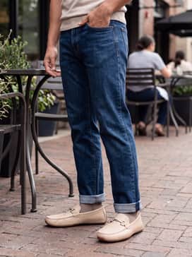Combine with dark-wash straight-leg denim and a lightweight charcoal grey cashmere crewneck sweater for a sophisticated yet relaxed evening ensemble.