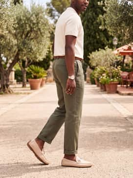 Mens Donohue Grand Bit Driving Loafers – Match with olive green dress trousers and a cream-colored short-sleeve knit shirt for a trendy, earthy-toned Mediterranean summer aesthetic.