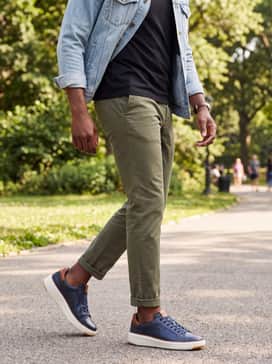 Wear with olive green slim-leg trousers, a black pima cotton t-shirt, and a light denim jacket for a clean streetwear-inspired outfit.