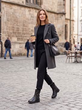 Metropole Amsterdam – A mid-length floral print dress in dark moody tones layered with a black leather moto jacket for an edgy yet feminine vibe.